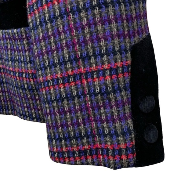 HMC Hucke Mode Collection Tweed Plaid Velvet Buttoned Jacket Purple Black US 8 - Picture 5 of 9